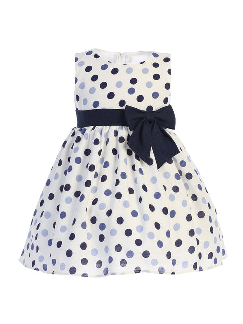 Lito Little Girls Navy Polka Dots Bow Sleeveless Rayon Easter Dress 2T-6 - SophiasStyle.com